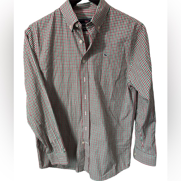 Vineyard Vines Boys Red Green checked Long Sleeve Button Down size 16. Holiday - Picture 1 of 7